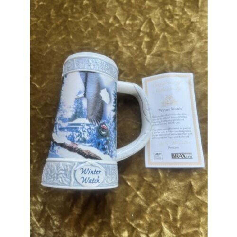 Miller Brewing Company Collectors Stein Winter Watch Eagle Advertising COA (6871